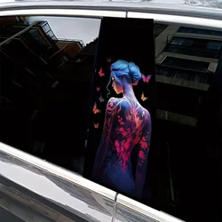 2 pieces B-pillar film Cartoon Girl and Butterfly waterproof and scratch-proof suitable for models waterproof car parts sticker