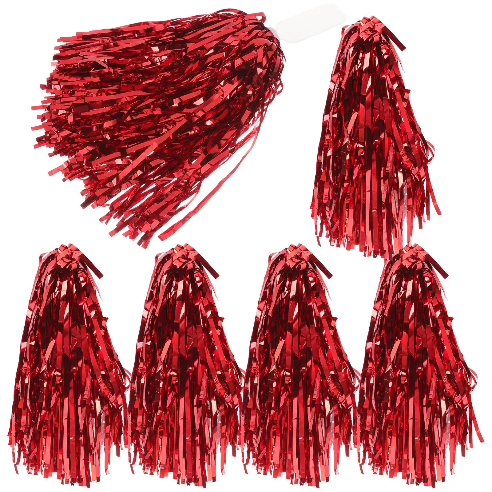6pcs Cheerleading Red Metallic Balls for Dance Sports Party Pom Poms Celebrations Handheld Smooth Cheerleading Prop PE