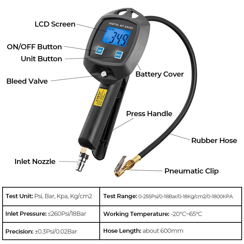 Digital Display Tire Pressure Gauge Auto Accessories High-precision Monitoring Inflation Gun Universal Car Tire Manometro