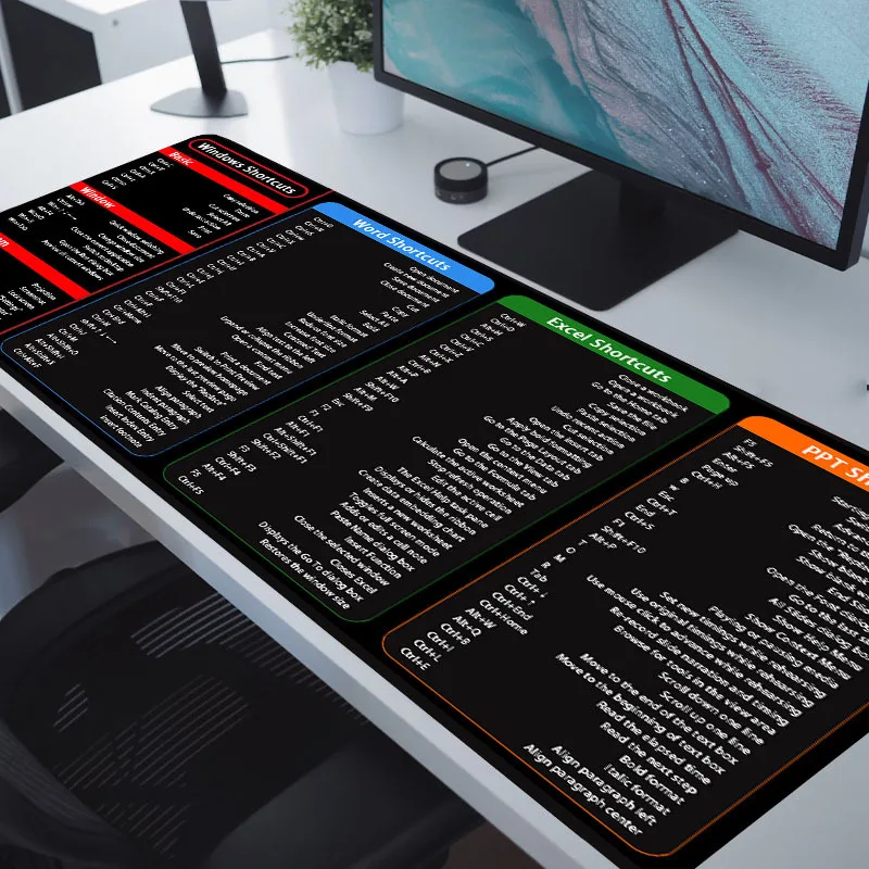 Excel Shortcuts Pattern Large Gaming Mouse Pad Office Desk Mat Computer Keyboard Pad Starters Gift for Office Workers Students