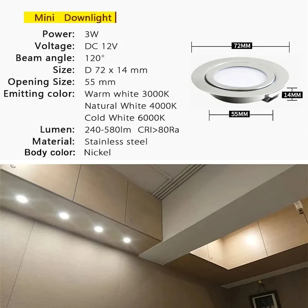 Imagem -02 - Downlight Led Impermeável para Banheiro Holofote Embutido Ultra-fino rv Jantar Caminhão Armário Teto Interior Ip65 12v