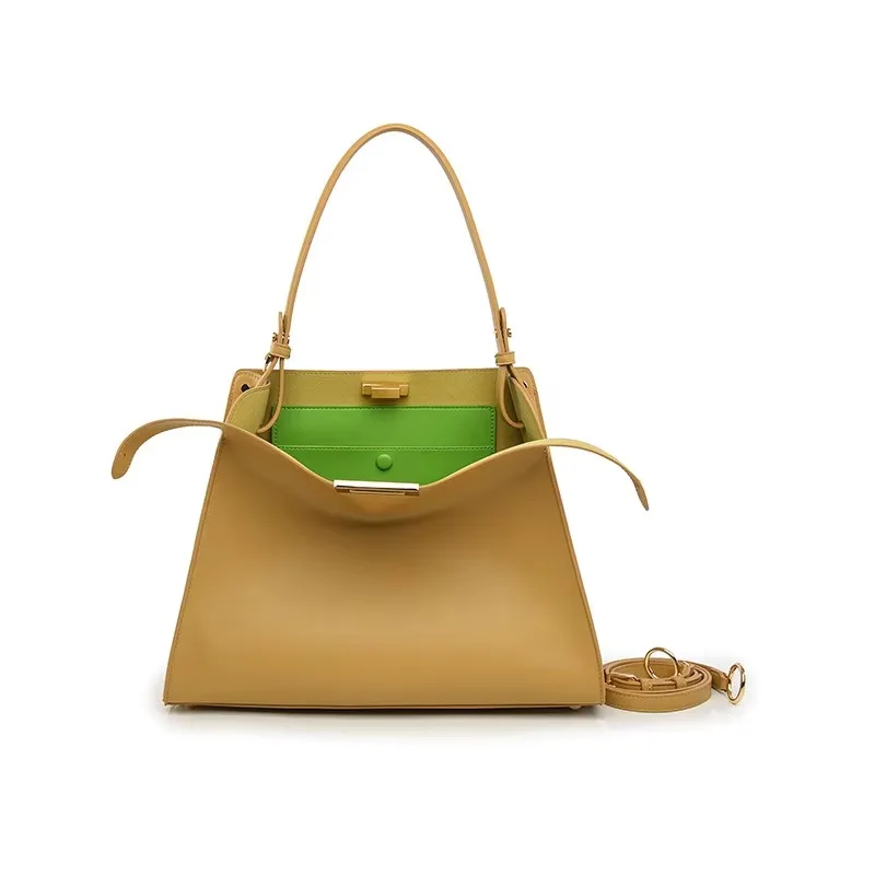 Simplified Urban Women's Large Capacity Commuter Tote Bag Fashionable Minimalist Design Handbag Pure Color Sewing Line