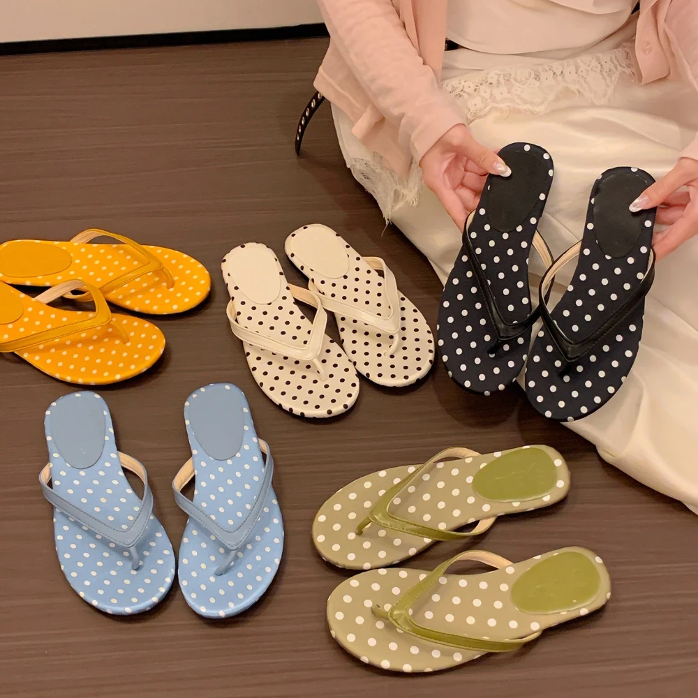 Summer Women Polka Dot Sweet Flip Flops Cute Korean Ins Trendy Outdoor Slippers Beach Vacation Daily Commuting Sandals