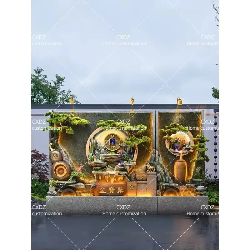 Large Water Curtain Wall Circulating Water Feature Living Room Screen Hotel Courtyard Decoration Lucky Feng Shui Wheel