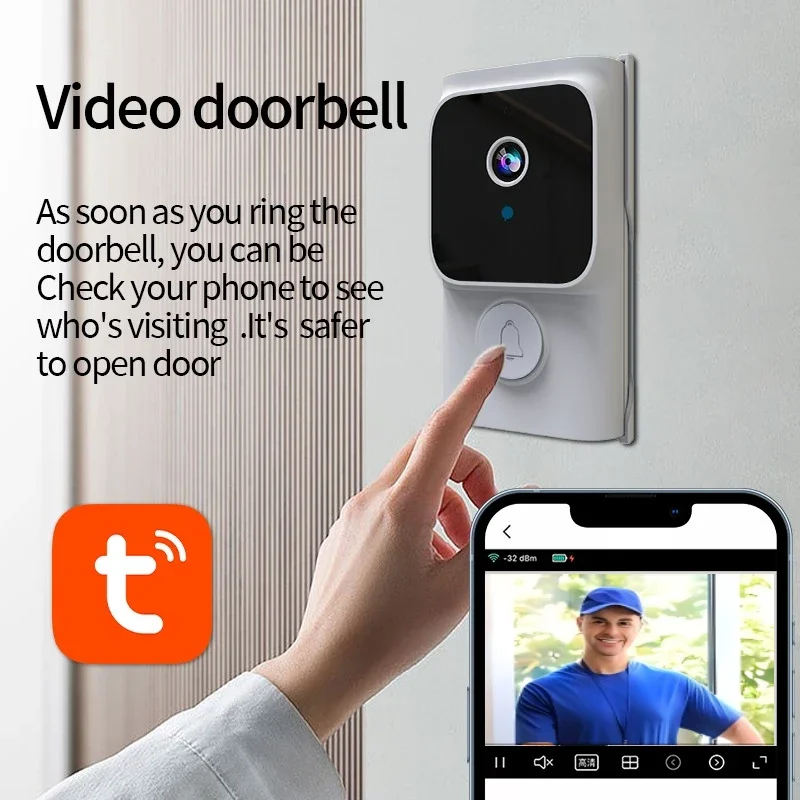 

Беспроводная камера дверного звонка Tuya, Wi-Fi, ночное видение, двусторонний домофон, видео, бесплатное облачное кольцо для хранения, звонок, пробуждение, мониторинг умного дома