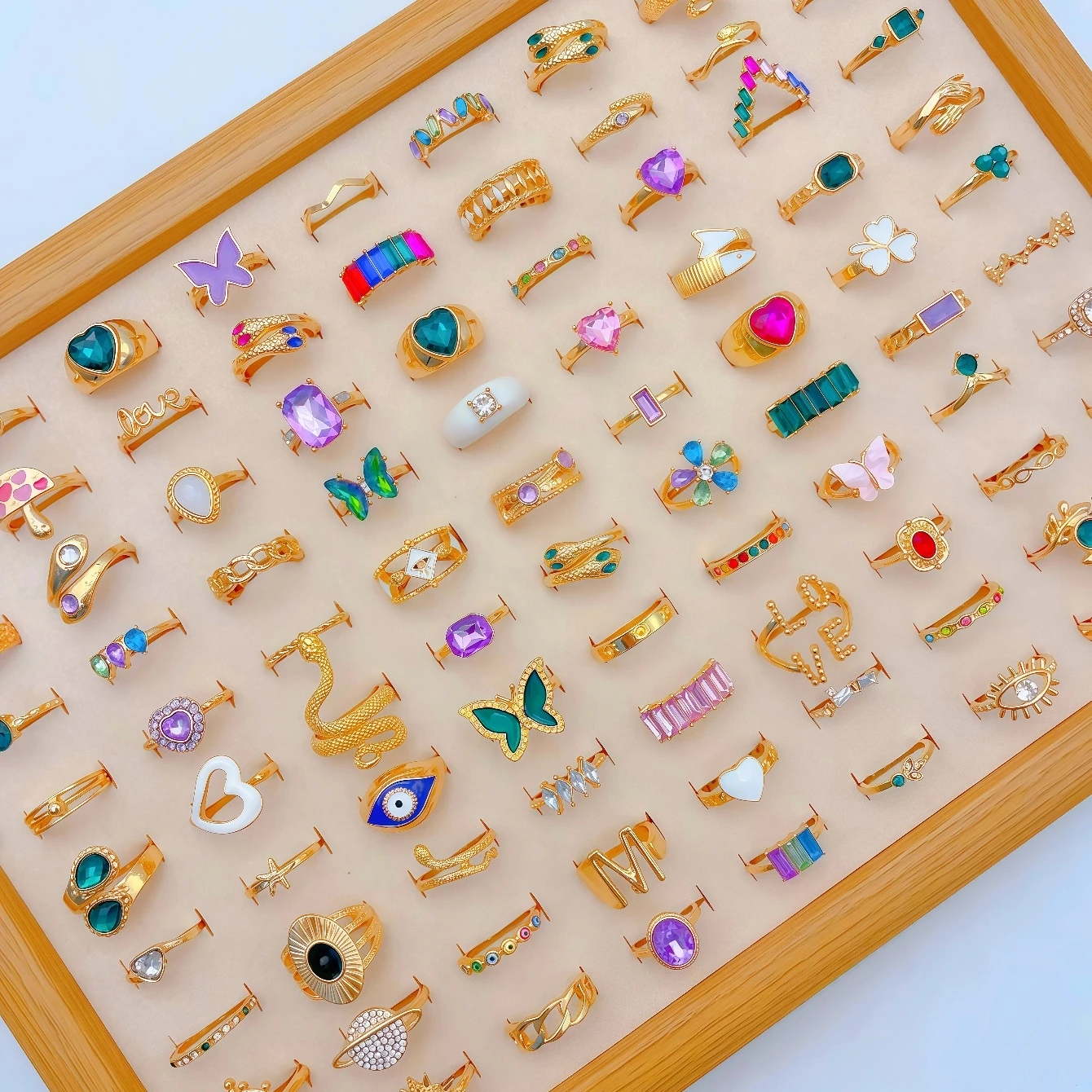 10/20/30/40/50 قطع الموضة الملونة حجر الراين خواتم مجموعة للنساء العصرية الأفعى فراشة القلب الحب مجوهرات هدايا الحفلات