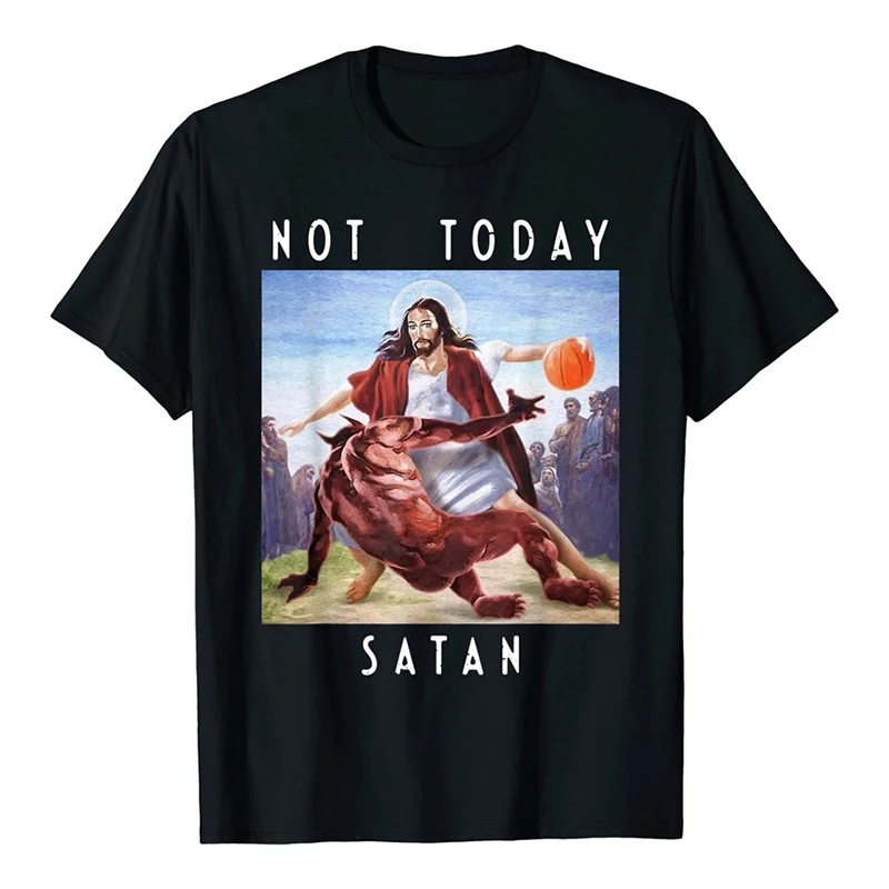 Basketball Funny Jesus T-shirt For Men Prank Personality Streetwear T Shirts Hip Hop Street Outdoor Sports Fashion Men's Tee