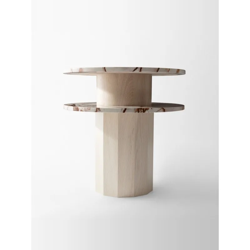 

Wabi Sansan natural marble high-end coffee table round double-layer solid wood edge table small apartment household round table