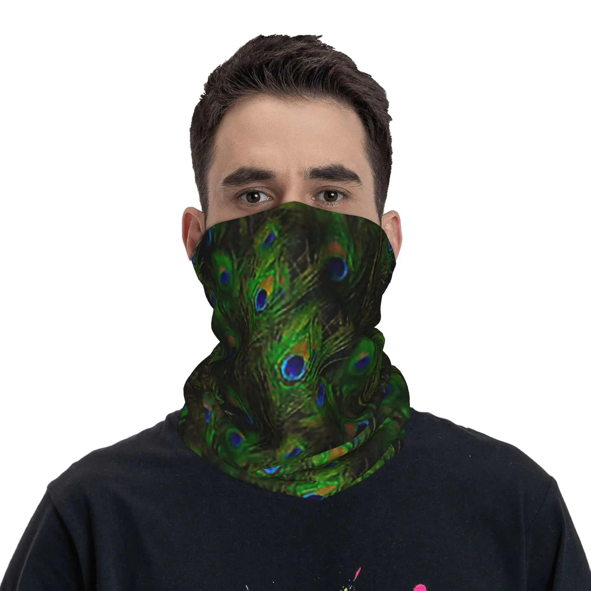 Peacock Feathers  Bandana Neck Cover Printed Wrap Scarf Multi-use Headband Hiking Fishing Unisex Adult Windproof