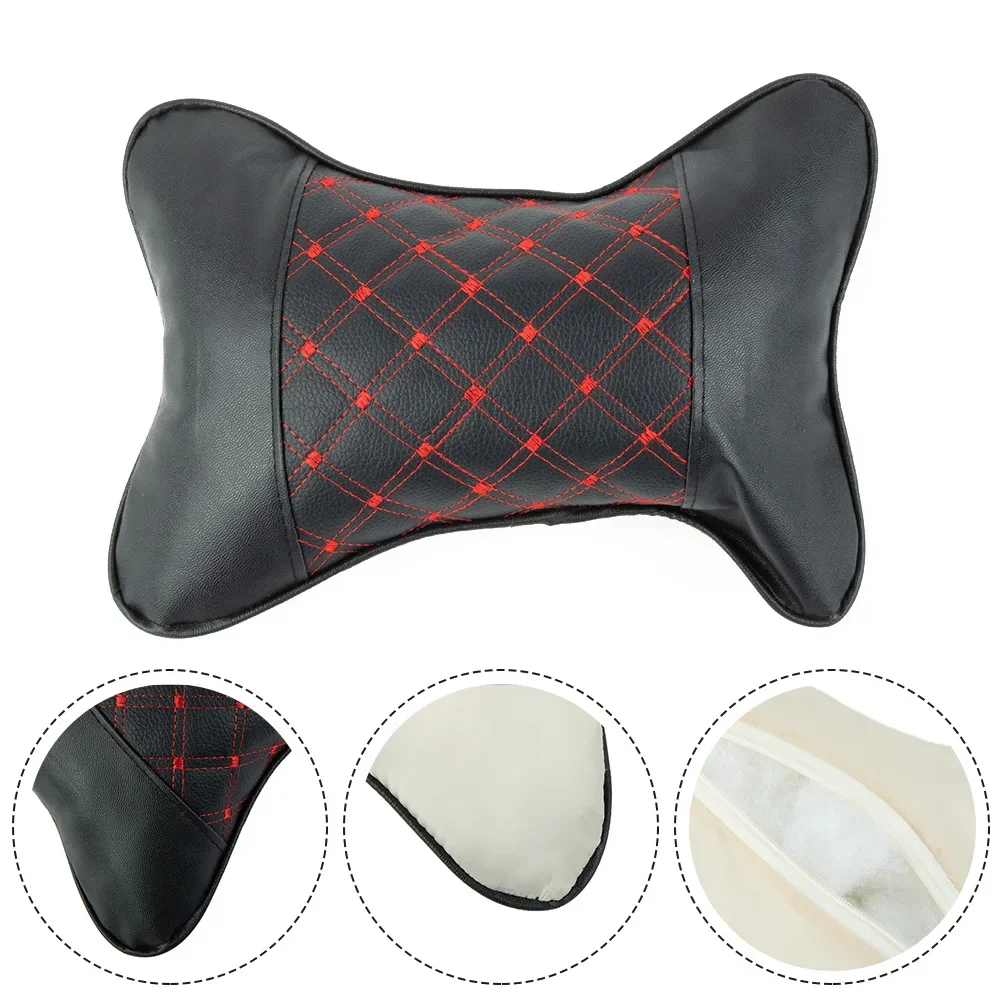 Coussin élastique en cuir PU pour le cou de la voiture, accessoire pratique pour les quatre saisons, coussin d'oreiller, ligne noire et rouge, 28x18x9cm