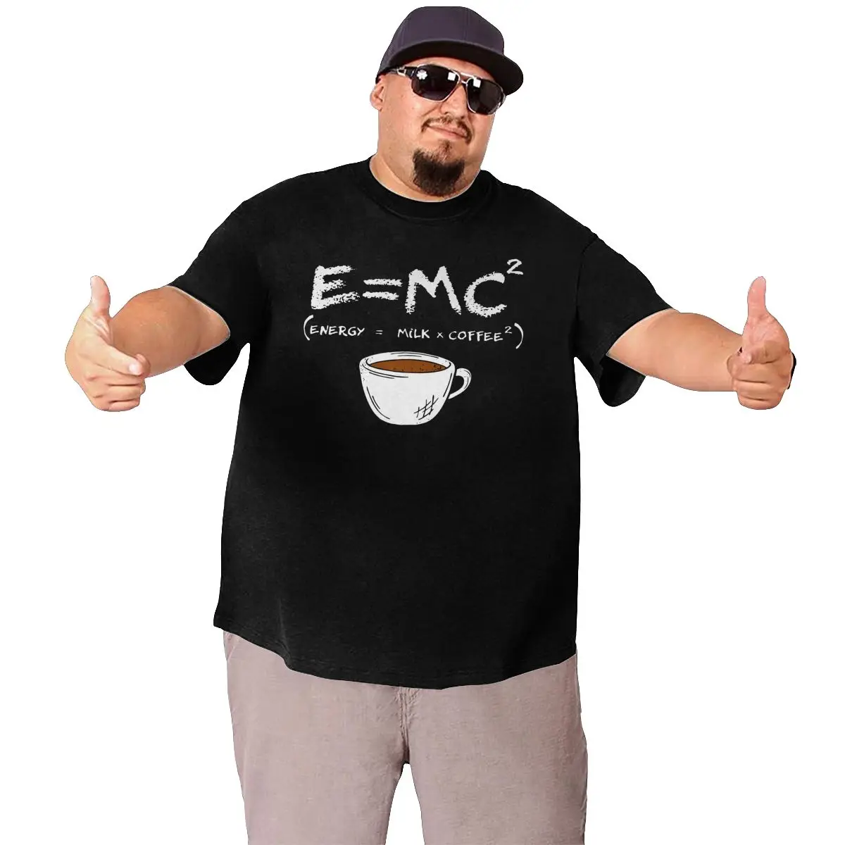 Energy=Milk+Coffee Physicist Formula E = MC2  T-Shirts for Men Cotton T Shirt Big Tall Tees Big Size 4XL 5XL 6XL Clothes