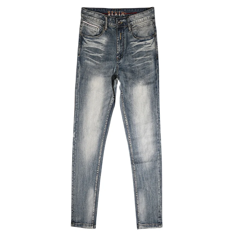 Newly Designer Fashion Men Jeans High Quality Retro Blue Elastic Slim Fit Ripped Jeans Men Trousers Vintage Denim Pants Hombre