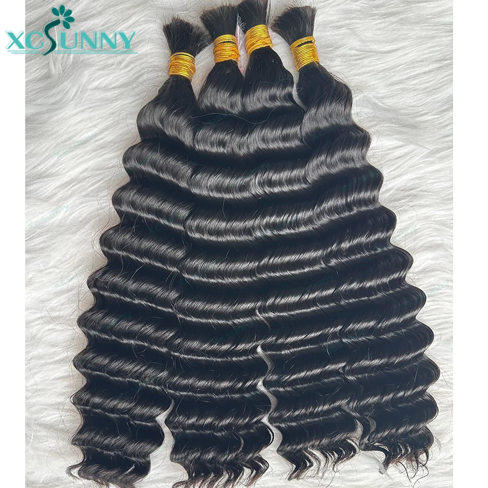 Bulk Human Hair Deep Wave For Braiding Double Drawn Human Hair Bundles For Braids Burmese Boho Braids Human Hair Extensions