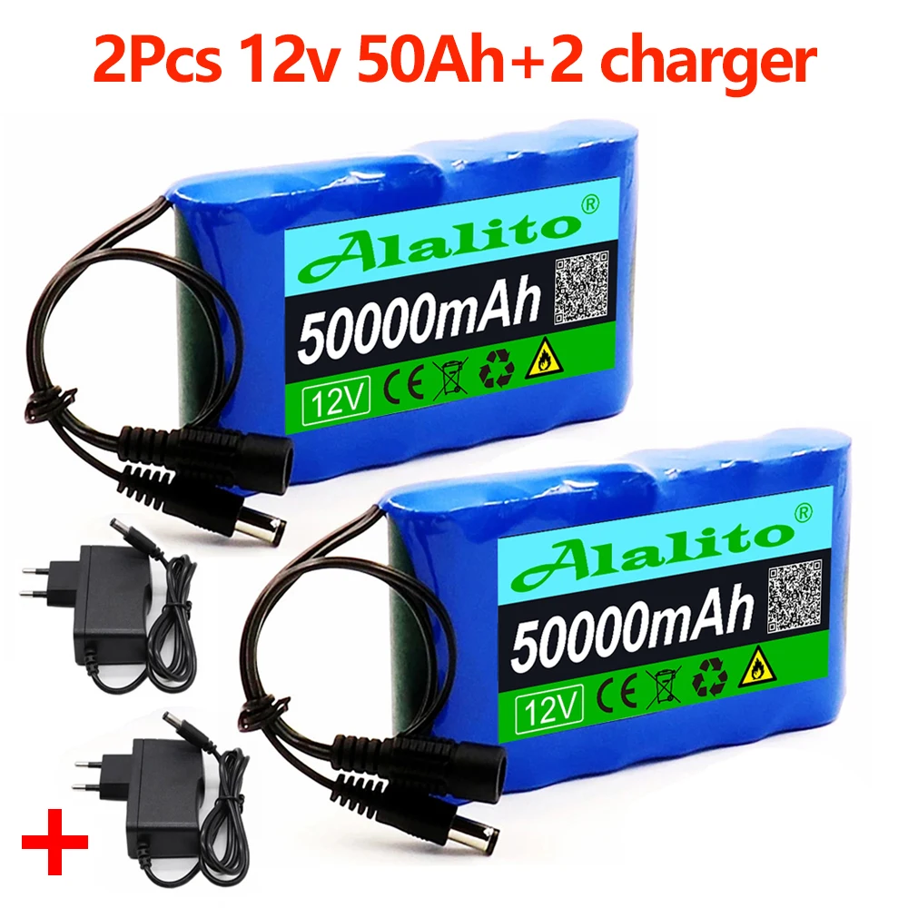 18650 3S2P 12V 50000mah Original Lithium Ion Battery DC 12.6V 50Ah Rechargeable CCTV, Camera Monitor Replacement Battery + Charg