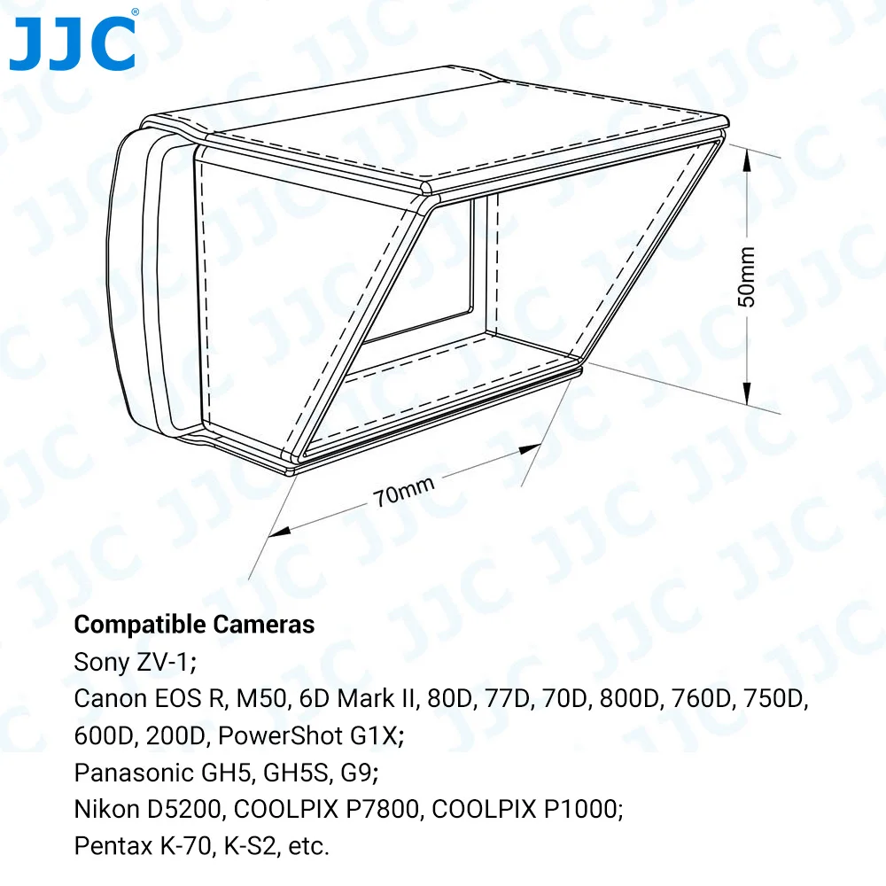 JJC 3 인치 카메라 LCD 후드, 70x50mm 캠코더 스크린, 썬 후드 햇빛가리개, 소니 ZV-1 ZV-E1 A7CR 캐논 EOS M50 800D 후지필름 X-H2