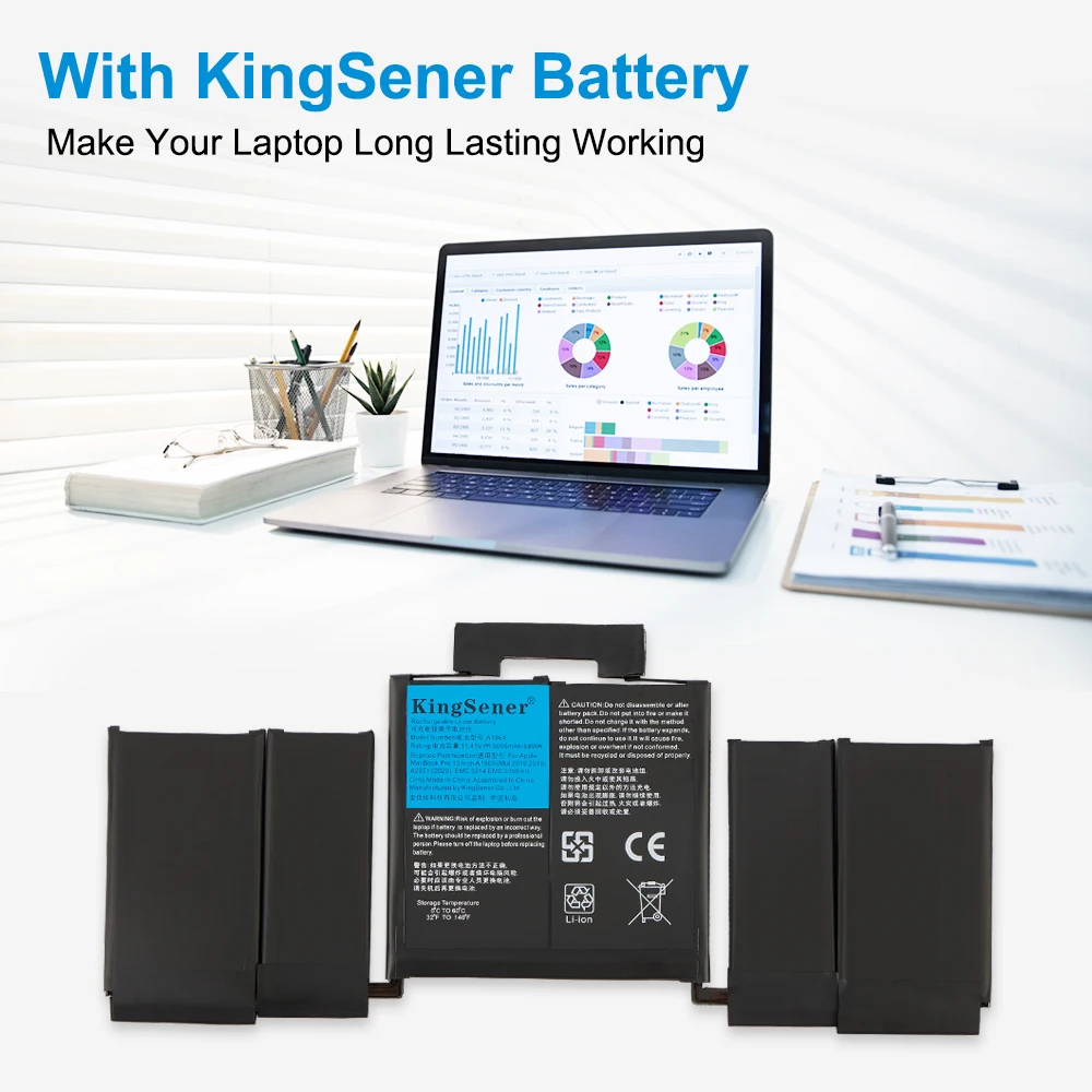 KingSener A1964 Laptop-Akku für Apple MacBook Pro A1989 13" (2018/2019) A2251 (2020) EMC3214 EMC3358 020-02497 MR9Q2LL/A 58Wh – Detail 3