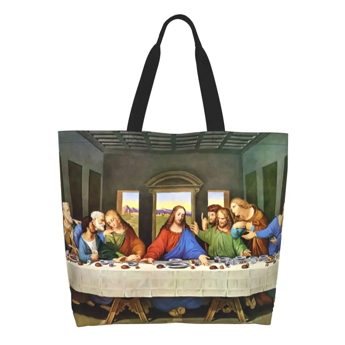 

The Last Supper Grocery Shopping Bag Print Canvas Shopper Shoulder Tote Bags Large Capacity Portable Leonardo Da Vinci Handbag