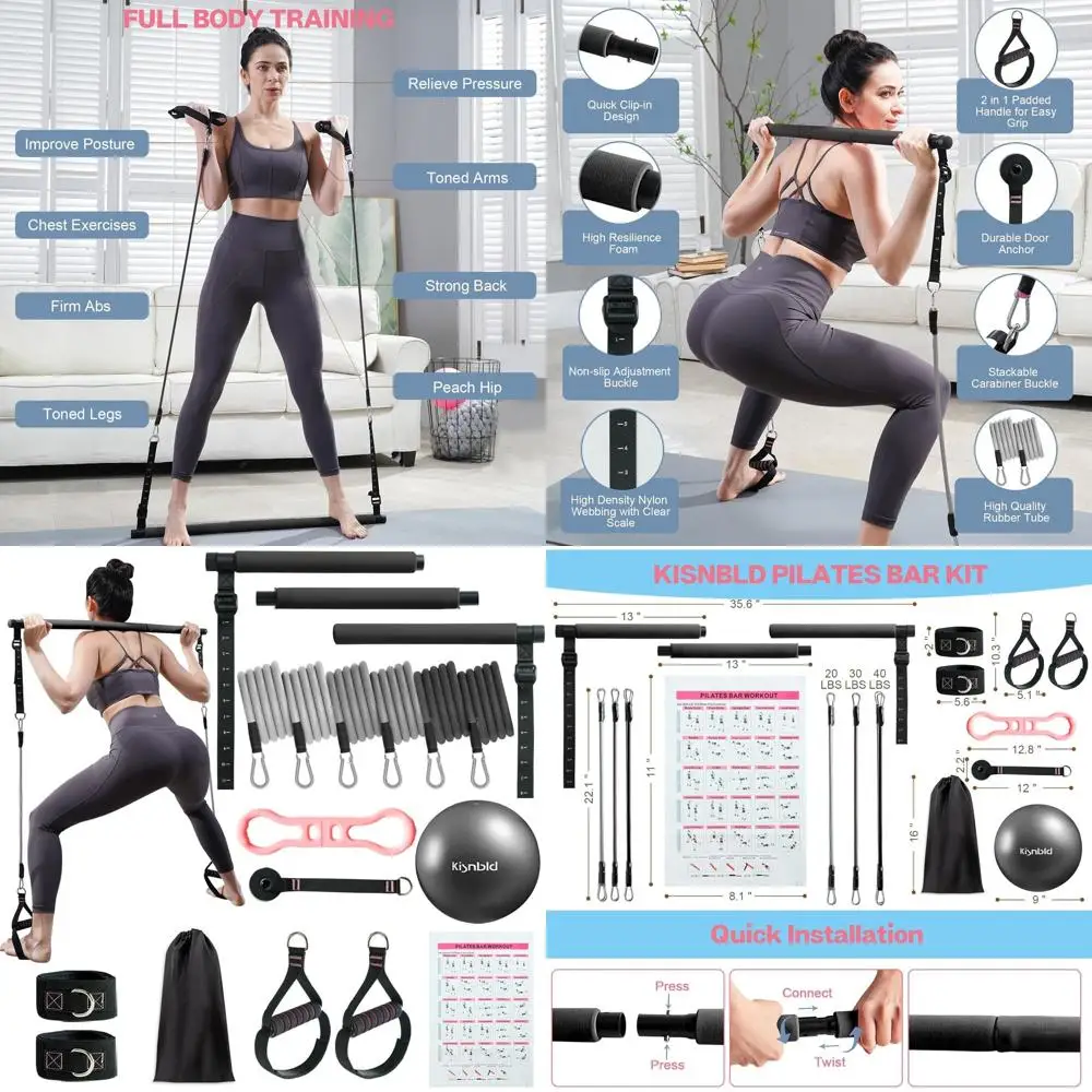 

Portable Home Pilates Bar Set with 3-Piece ResiBands for Women's Fitness and Yoga