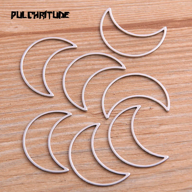 PULCHRITUDE 20Pcs 3 Size Moon Charm Stainless Steel Pendant Open Bezels Hollow Pressed Resin Frame Mold Bezel DIY Jewelry Making