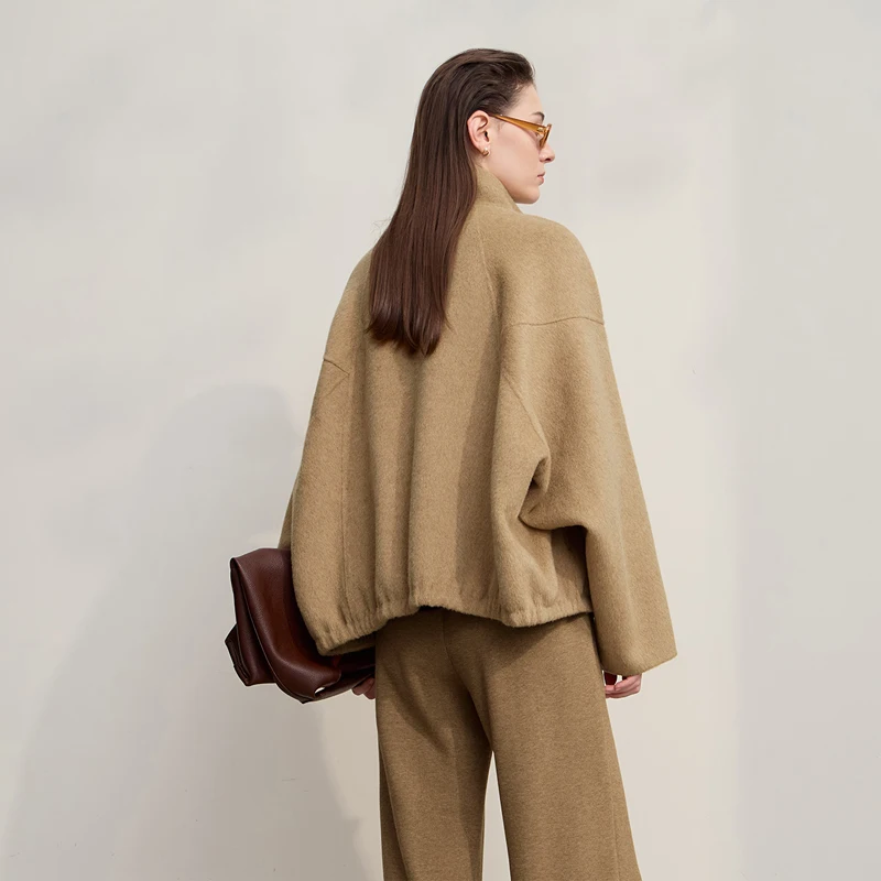 AMII manteau femme 2025 hiver nouveau col montant fermeture éclair tout laine veste femme manteau chaud polyvalent dames vêtements 12524035