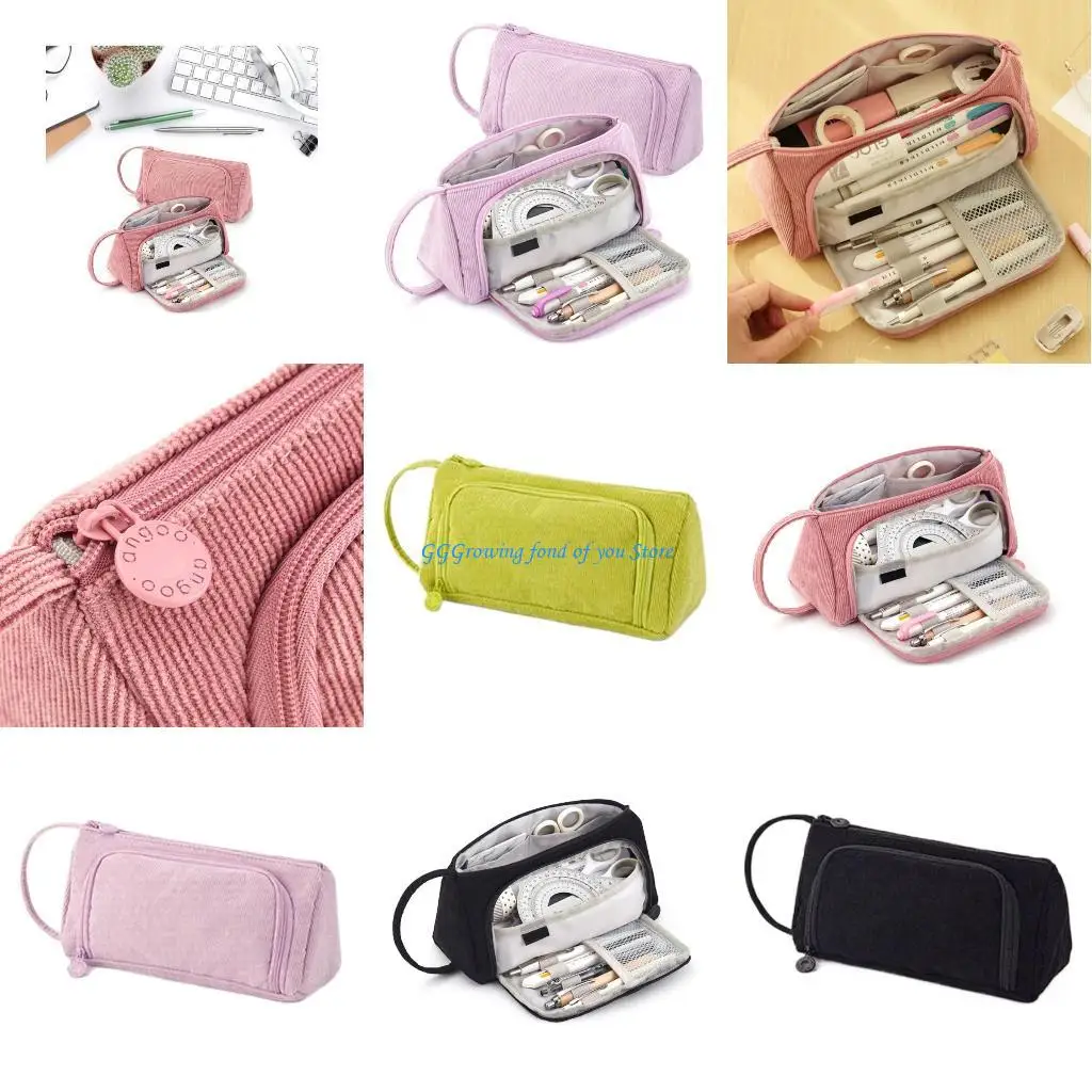 H9EB Pen Case Pencil Pouches Bag Simple Large Pencil Case Pen Organizers Bag Zipper Expandable Big Capacity Pencil Holder Box