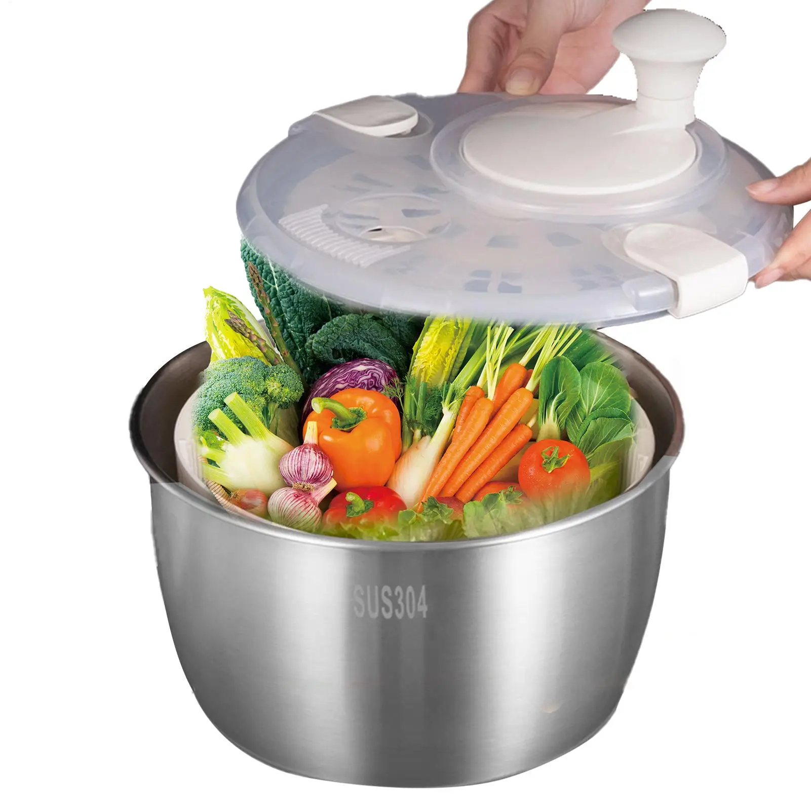 

Salad Spinner Large Lettuce Spinner Salad Dryer Stainless Steel Salad Washer with Rotating Handle Veggie Spinner Salad Mixer for