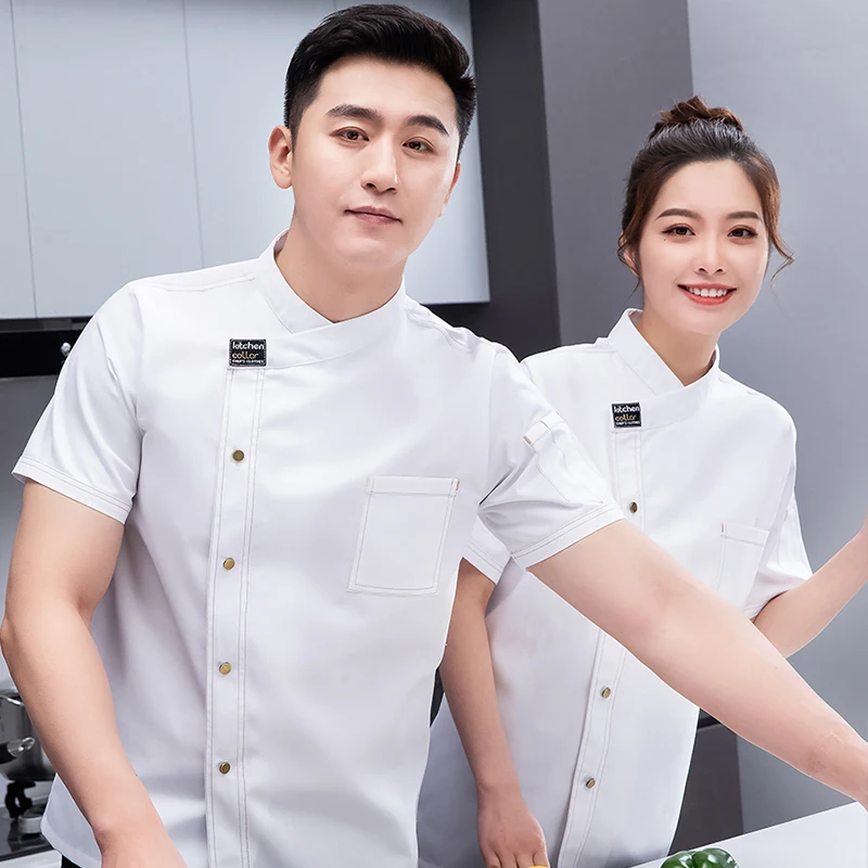 Summer Thin Chef Jacket Short Sleeves Breathable Hotel Restaurant Kitchen Uniform Men and Women Cook Shirt Chef cap Apron Set