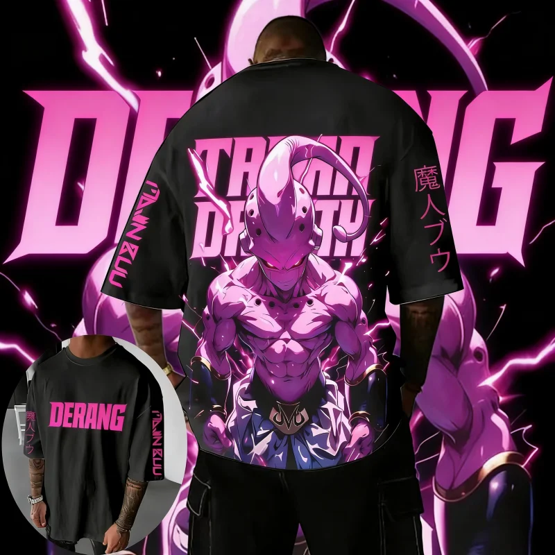

2026 Summer Dragon Ball Z Majin Buu Neon Purple Lightning Printed Cotton T-shirt Oversized Unisex Tees for DBZ Fans Streetwear