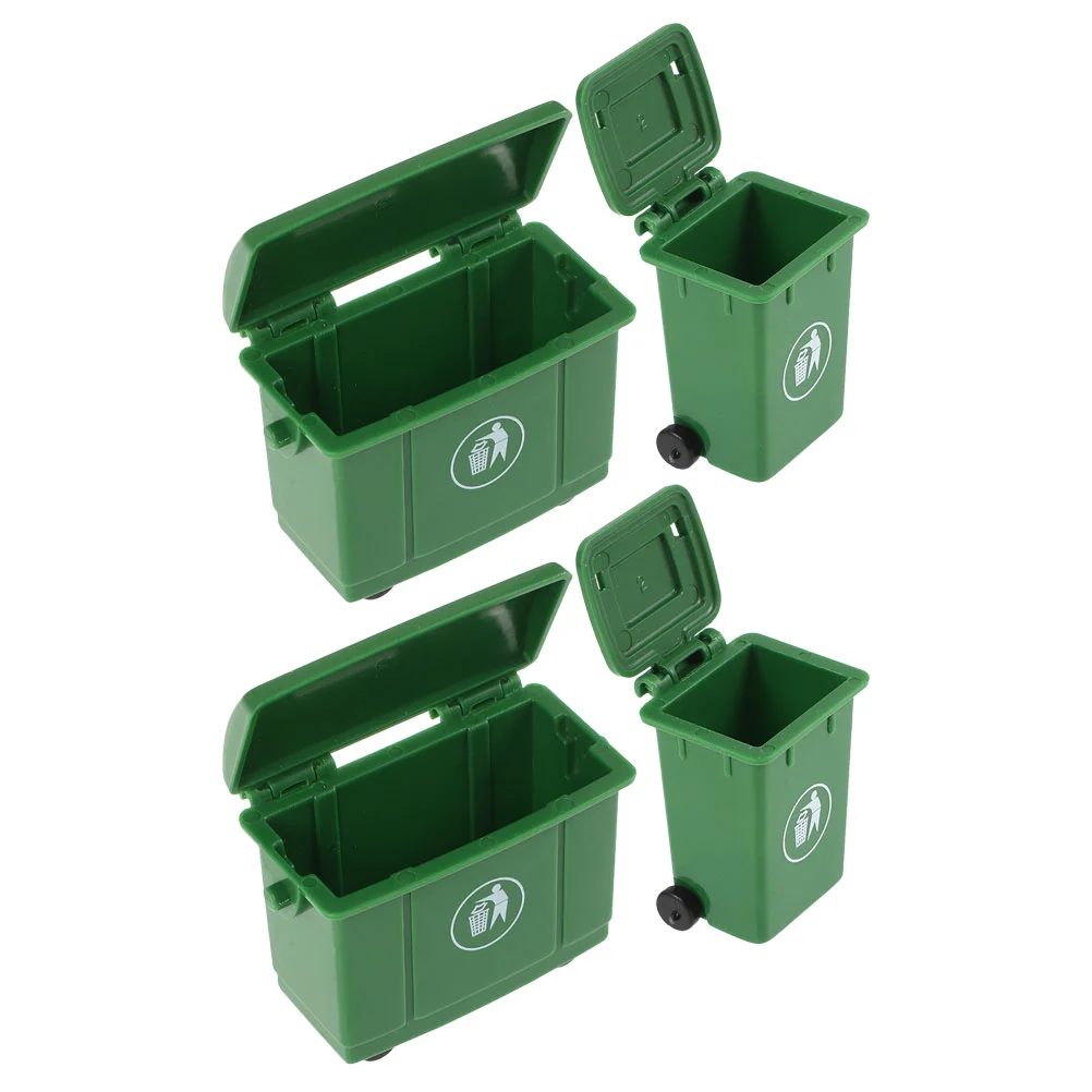 

Dollhouse Accessories Waste Management Garbage Truck Small Green Toy Trash Cans Mini Organizer Trashcan with Lid
