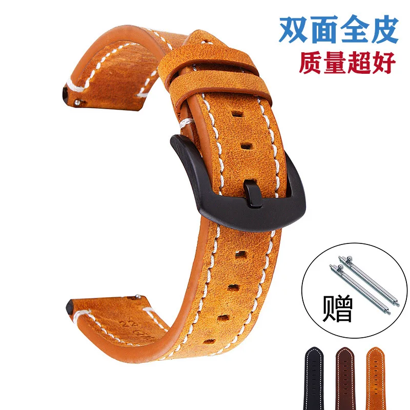 إكسسوارات الساعة: حزام من الجلد الطبيعي، حزام جلدي كامل كريزي هورس ريترو، مفتاح، بدون أذن