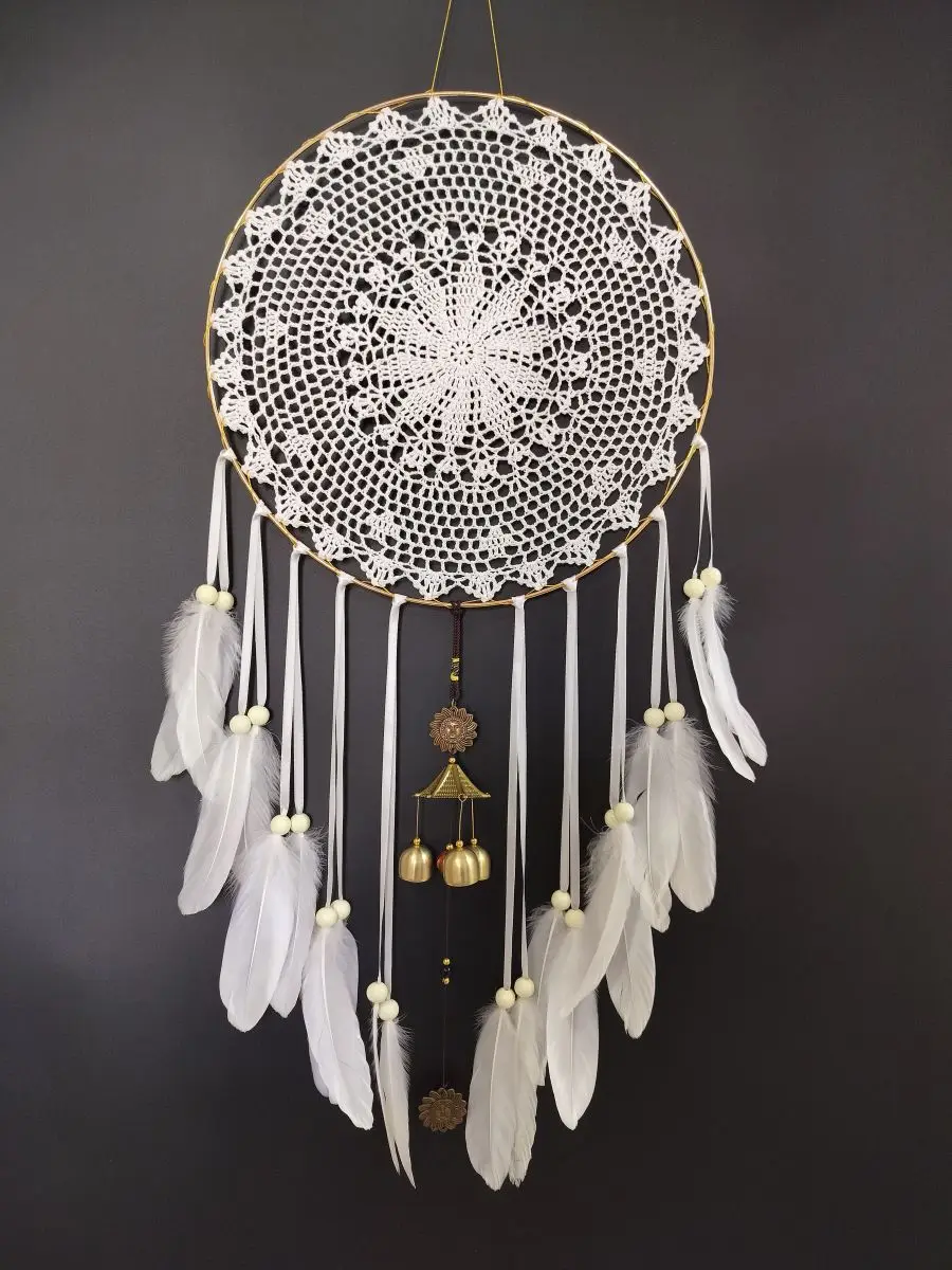 

Personalized Birthday Gift Giant Wind Chime Dreamcatchers Handmade Flower Web Round Metal Cirle Hoop Pendant Vintage Windchimes