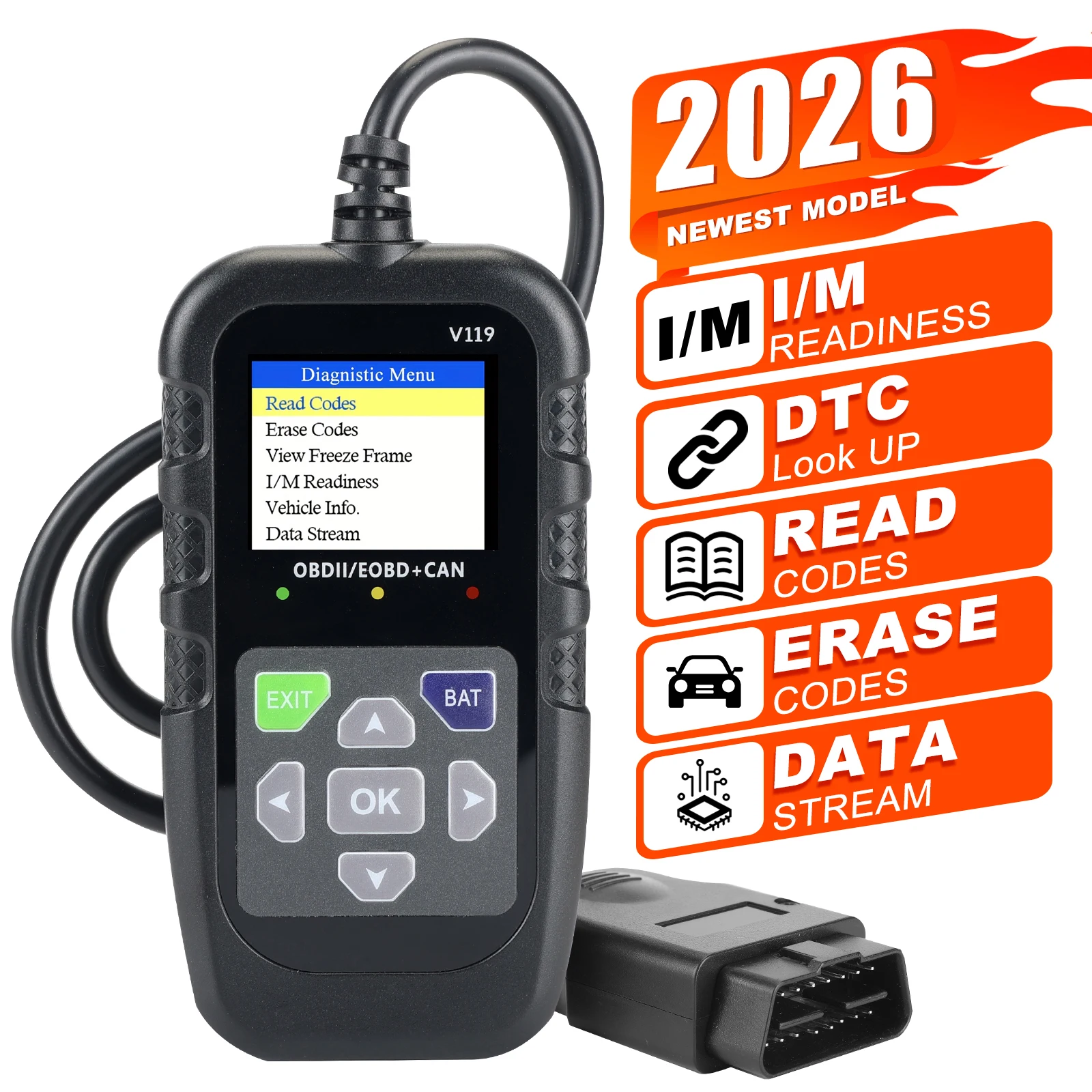 Escáner OBD V119, Herramienta de Diagnóstico Automotriz con Pantalla a Color, Escáner Automotriz ODB2 para ABS y ECU, Herramienta de Diagnóstico de Vehículos