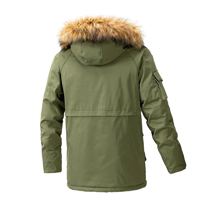 New winter men's hooded, washed, thickened, warm coat with cotton-padded jacket and fleece workwear for warmth