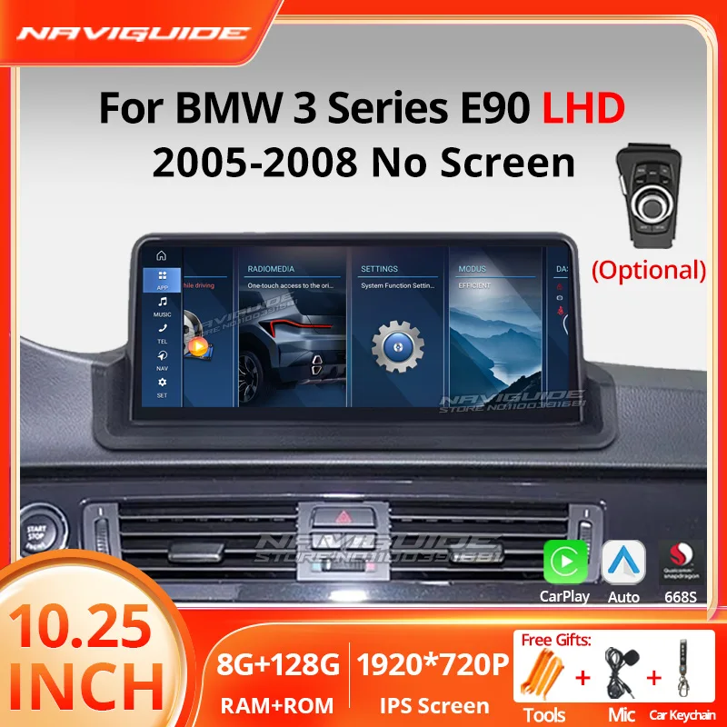 NAVIGUIDE 10.25'' Android 13 Wireless CarPlay Car Multimedia Player For BMW 3 Series E90 E91 LHD 2006-2012 GPS Navi Headunit BT