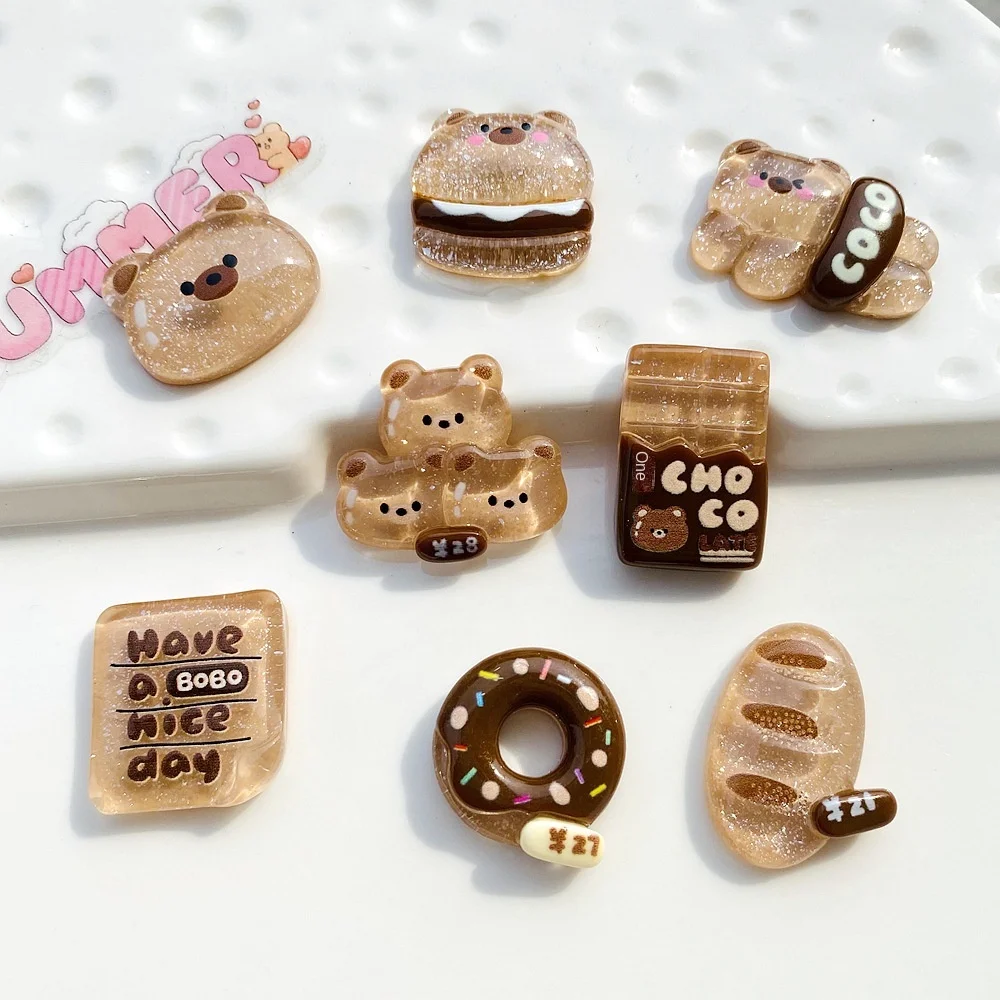 Ice transparent coffee colored teddy bear DIY cartoon resin case refrigerator sticker hair clip water cup shoe cap material