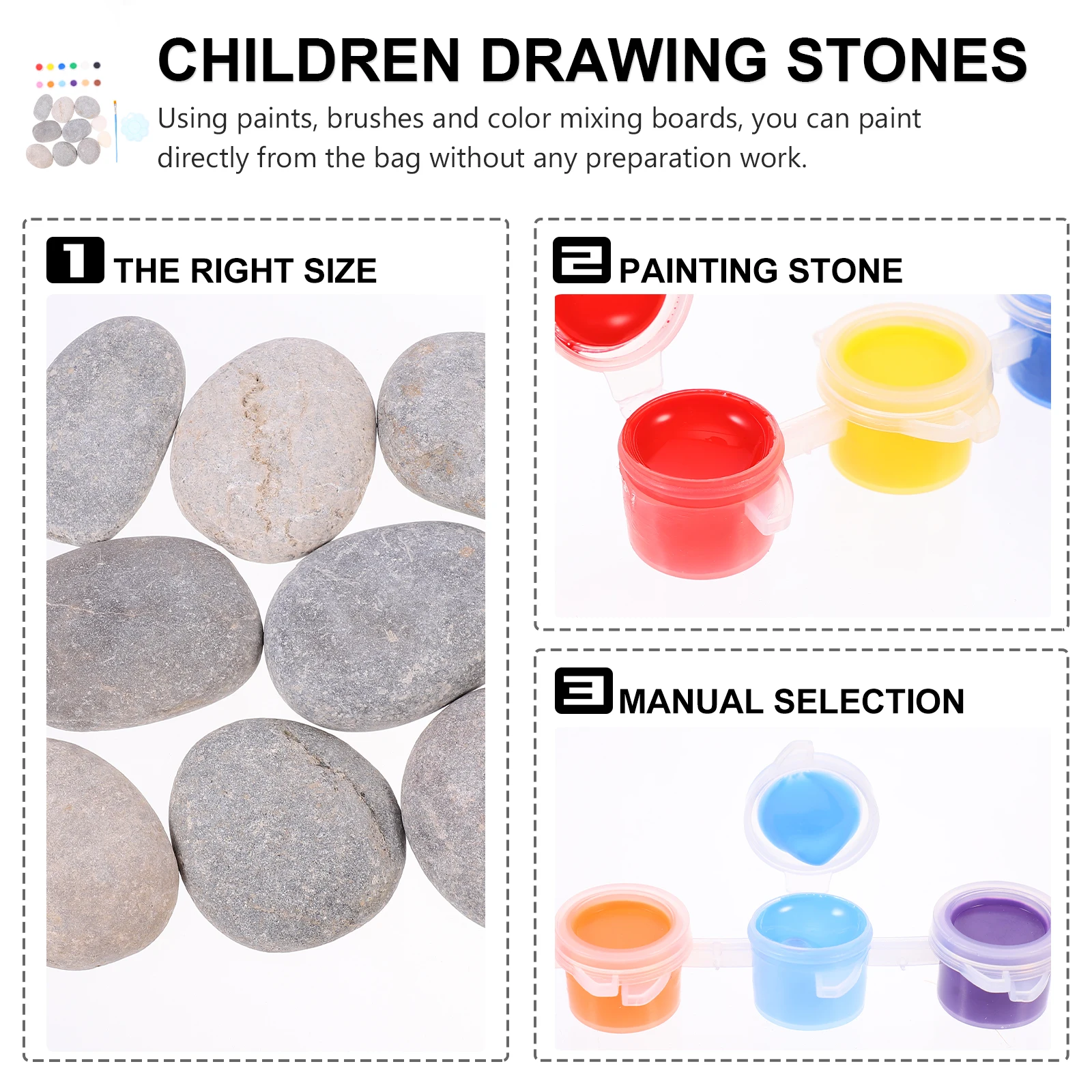 

10pcs Painting Stones Smooth Drawing Pebbles Pigment Brush Color Mixing Tray No Wax Ready to Use Creative Gift Garden