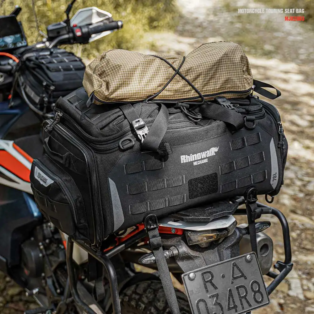 Rhinowalk Motorcycle professional riding motorcycle tail bag 50-70L, long distance motorcycle travel bag with waterproof cover