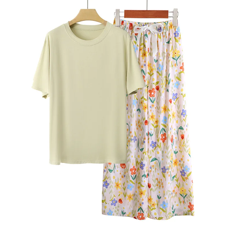 European Inspired Viscose Pajamas Sets Summer 2pcs Lady's Loungewear Modal Blend Casual Homewear Short Sleeve Set
