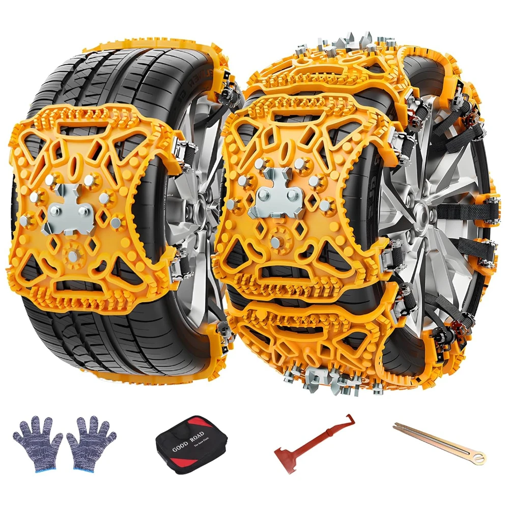 Mreoocar Upgraded Snow Chains for Car 6 Pack TPU Tire Chains for Trucks/SUV/ATV Emergency Anti Slip Tire Traction Chains