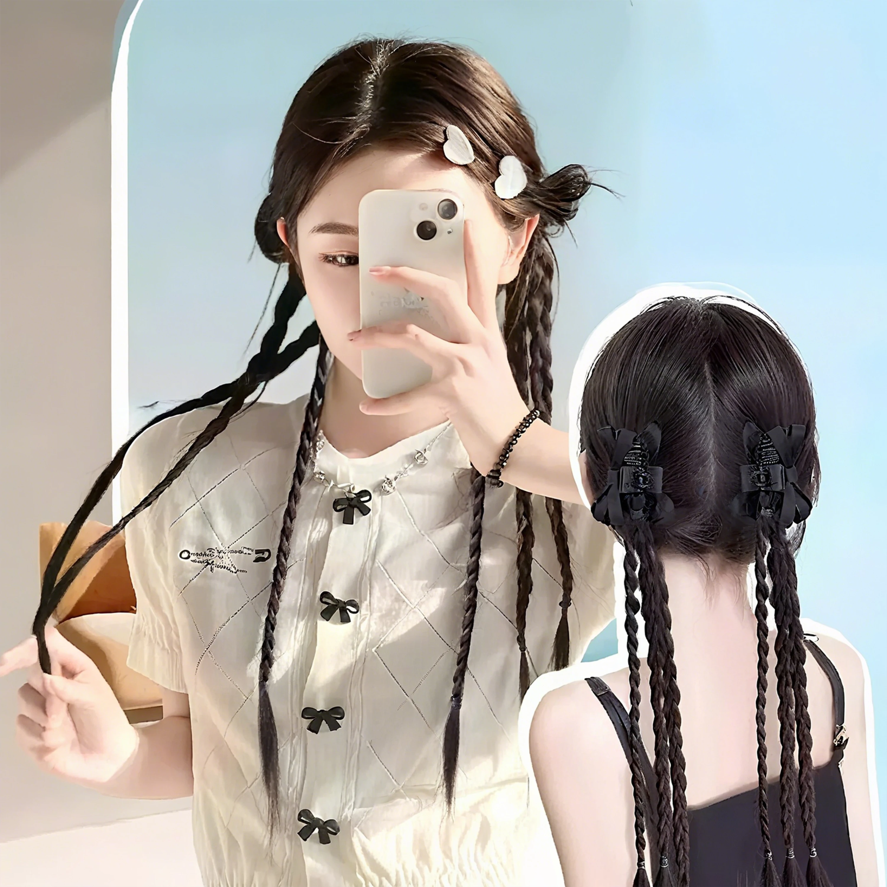 Wigundle Wig Braids For Women Hair Claw Hairpin Girls Ponytail Ballet Style Ribbon Hair Accessories Wig Braids Hair Headwear