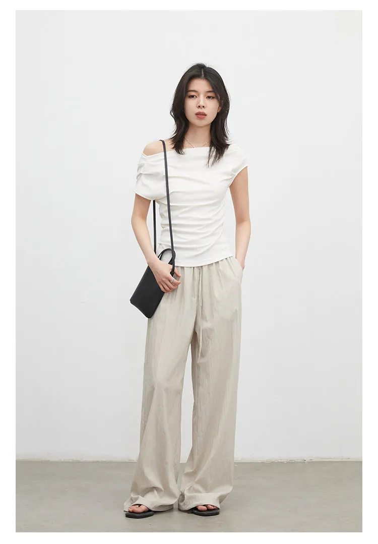 CHIC VEN New Women Pants Solid Loose Casual Wide Leg Pant Elastic Waist Female Thin Trousers Pleated Spring Summer 2026