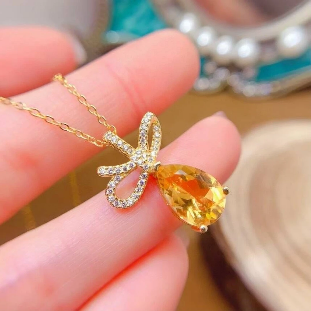 KJJEAXCMY High Women's Pendant Natural Yellow Crystal S925 Silver Colorful and splendid The entire body is spotless and flawless