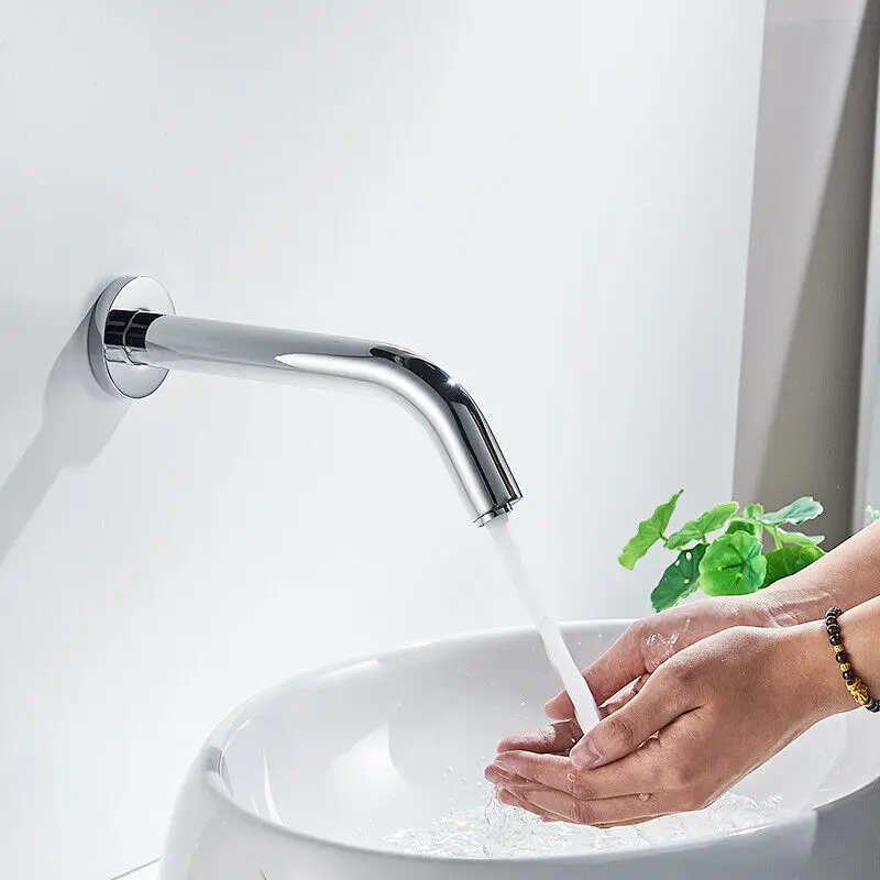 Washbasin Auto Chrome Single Basin Sensor Water Tap Wall Mounted Kitchen Faucet