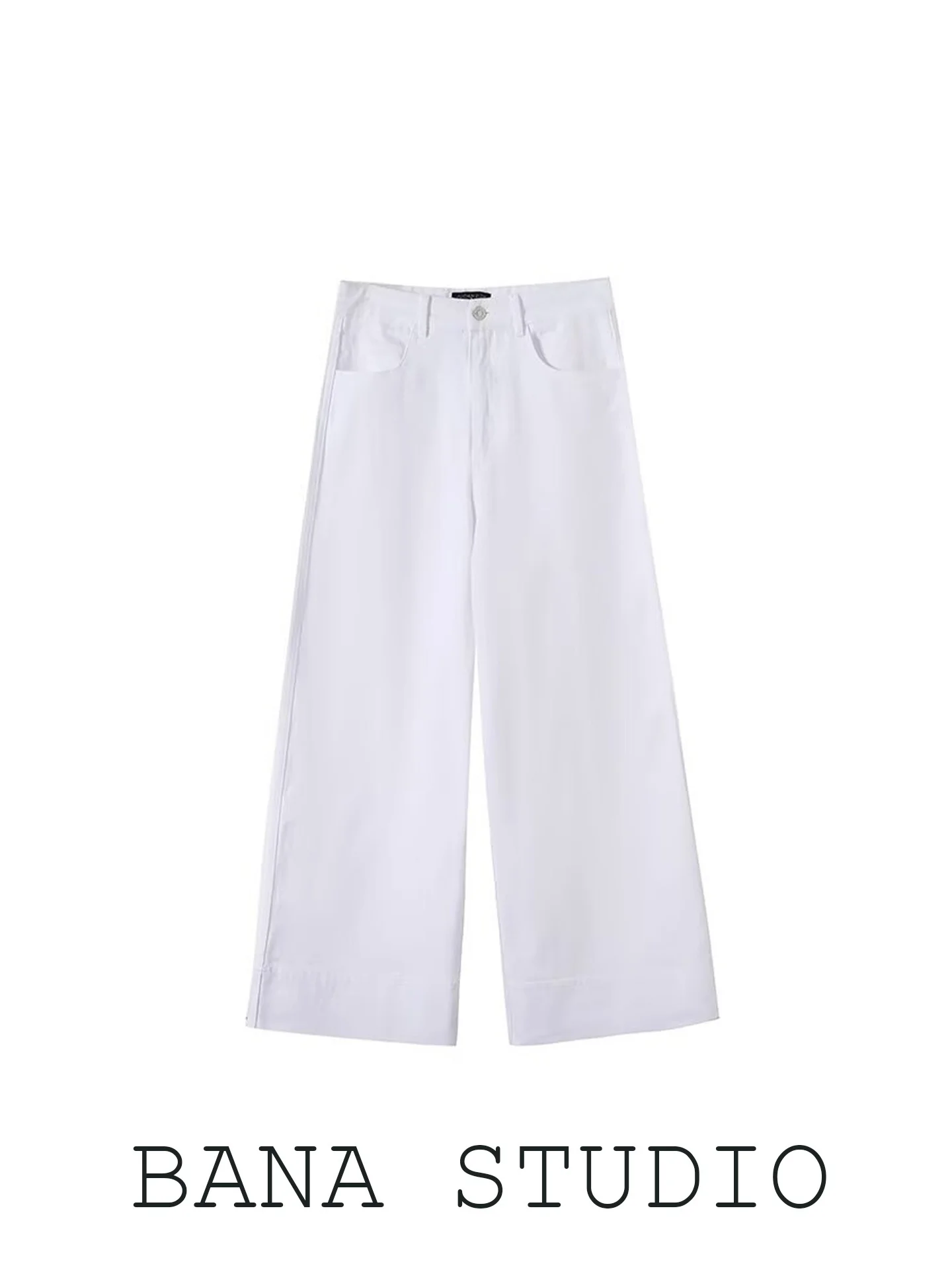 White Draping Slim Fit Straight Leg Jeans Women's High Waist Denim Pants Standard Edition Non-Stretch Summer New Arrival