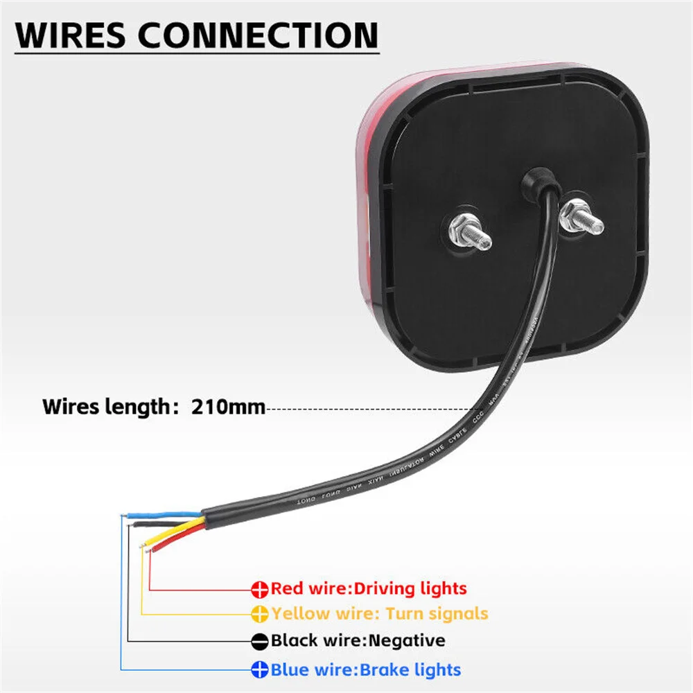 

4 Inch Car Led Trailer Tail Lamp Square Brake Flowing Turn Signal Blinker License Plate Lamp 12V 24V for Truck UTV ATV Van 4x4