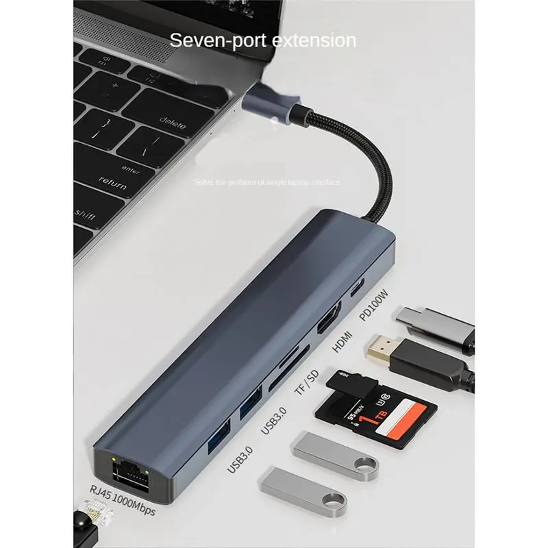 

【BUY NOW】7In1 Type C HUB USB 3.0 Multiport Splitter Adapter with PD Ports Card Reader for Compute PC Accessories