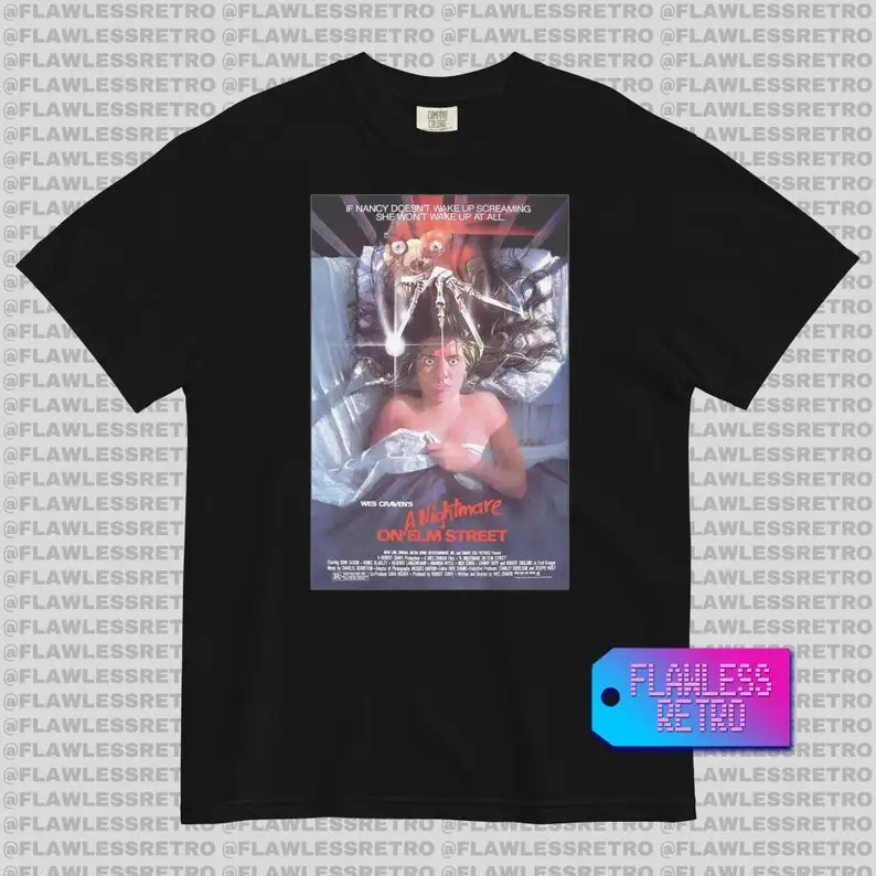 A NIGHTMARE ON ELM St 80s Cult Classic Horror Movie T-Shirt - Retro Graphic Tee for Horror Fans - Vintage 1970s Film Apparel