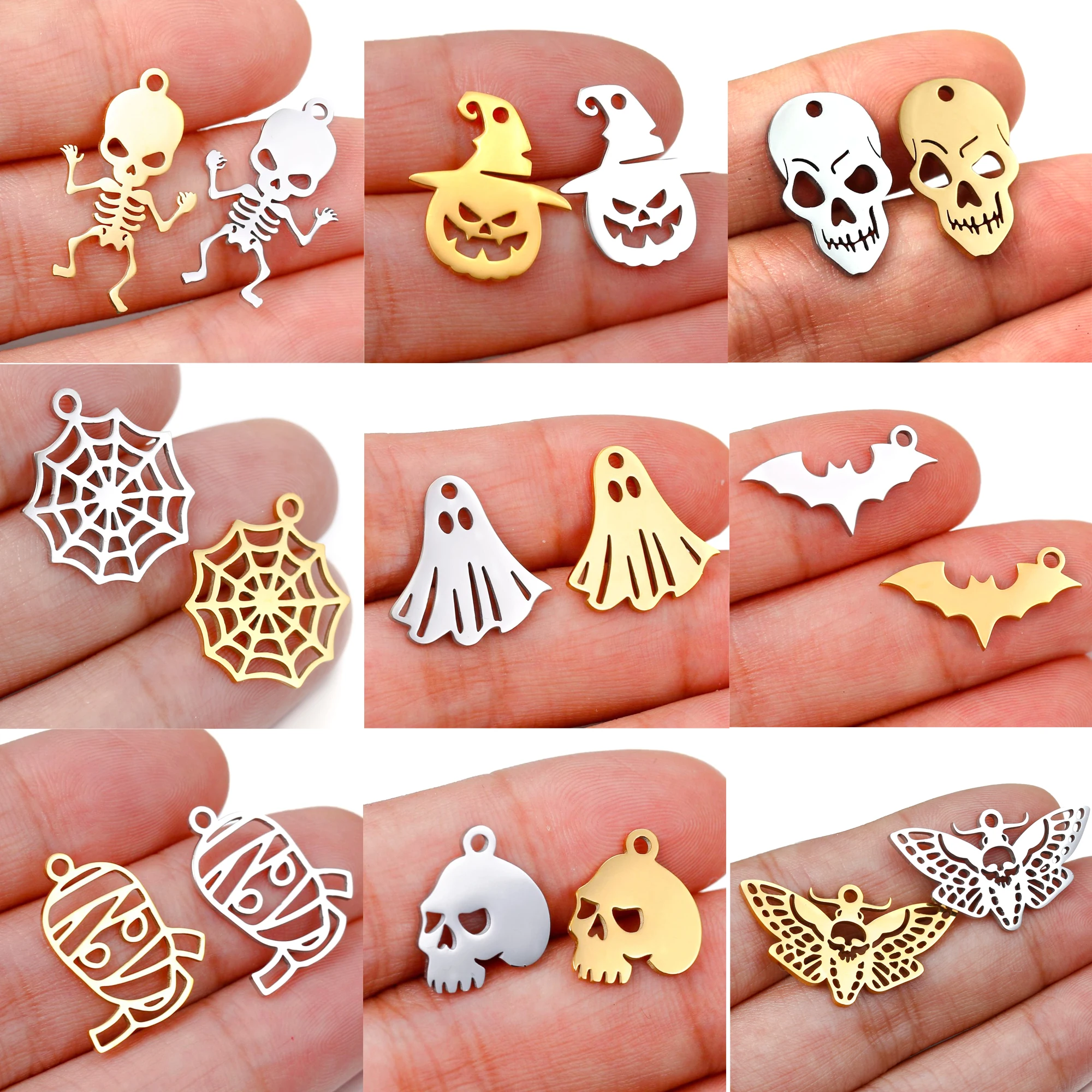 5Pcs/Lot Stainless Steel Pumpkin/Mummy/Skeleton Skull/Ghost Spirit/ Charms Halloween Pendants DIY for Jewelry Making Accessory