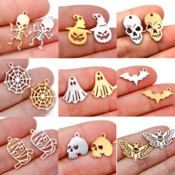 5Pcs/Lot Stainless Steel Pumpkin/Mummy/Skeleton Skull/Ghost Spirit/ Charms Halloween Pendants DIY for Jewelry Making Accessory