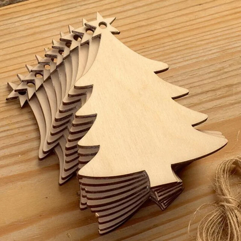 10pcs Unfinished Blank Wooden Christmas Festival Decoration Ornaments, Xmas Tree Hanging Wood Slices for Kids DIY Art Crafts